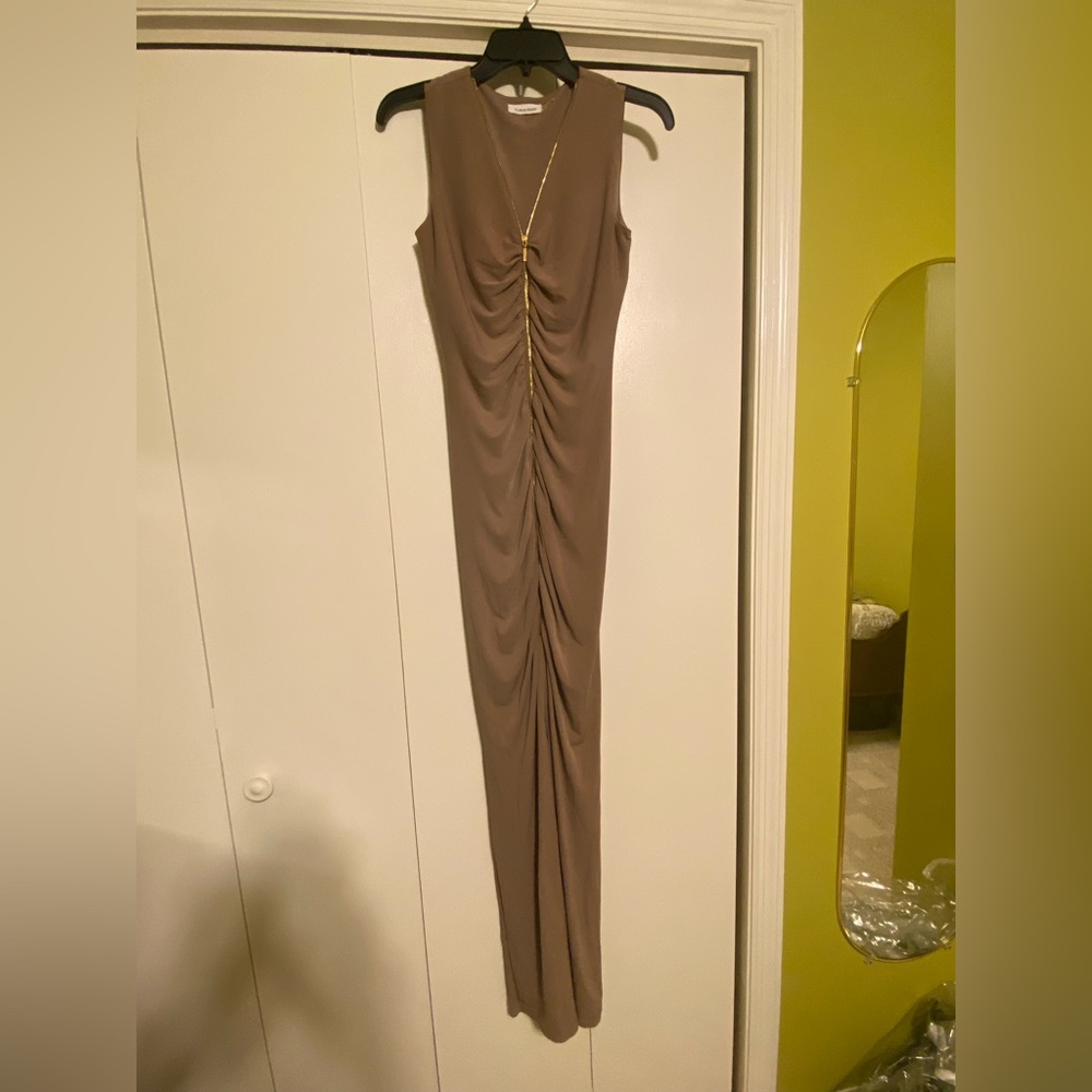 Calvin Klein Sleeveless Taupe Maxi Dress